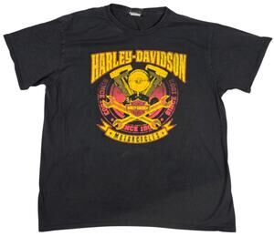 Lazy Boyz Harley Davidson T-Shirt Oslo Norway Distressed Biker 2XL Black Moto